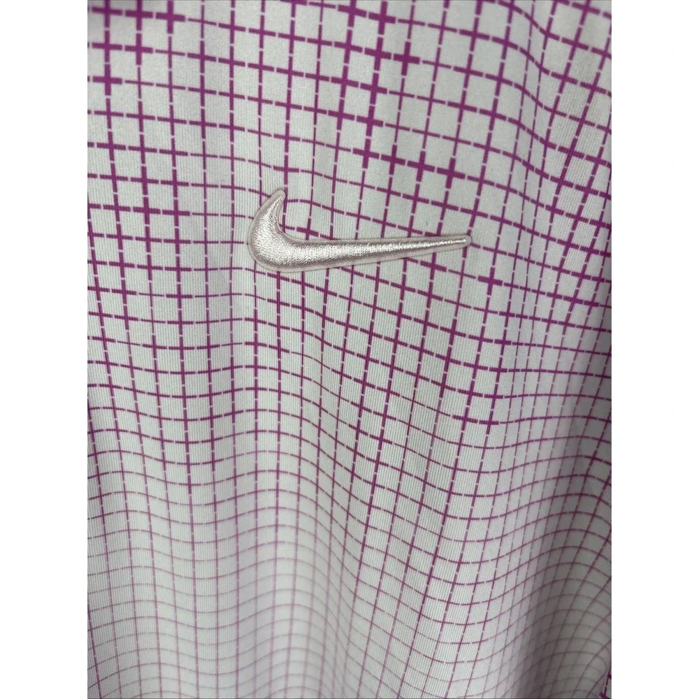 Nike Dri Fit Polo Size Medium Pink Gingham Check‎ Standard Fit Golf Tennis